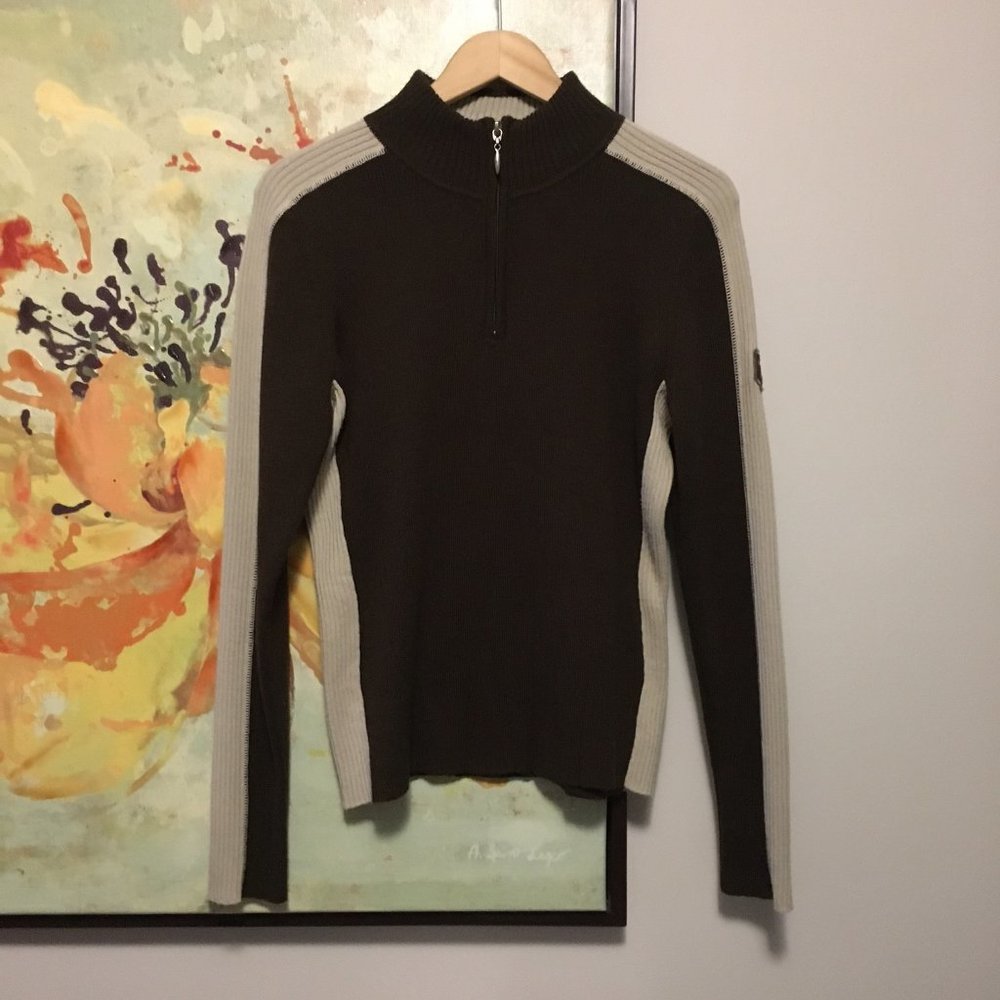 LÖLE MONTREAL Archival Gorpcore Espresso Wool Blend 1/4 Zip Sweater Large